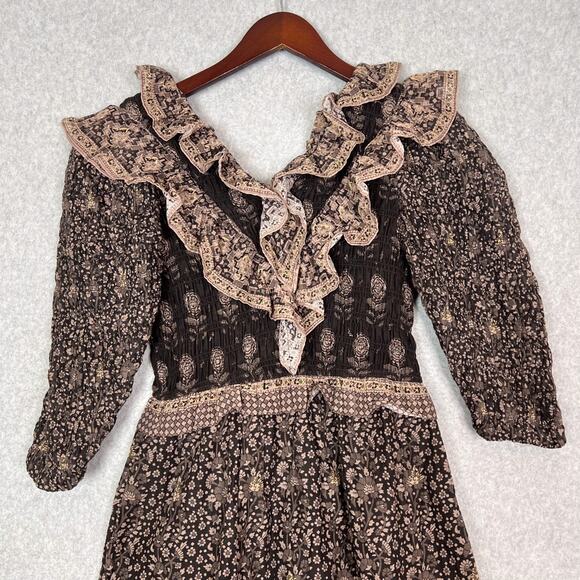 Sea New York Nadine Border Smocked Midi Dress In Chocolate Size 0 - Picture 3 of 11